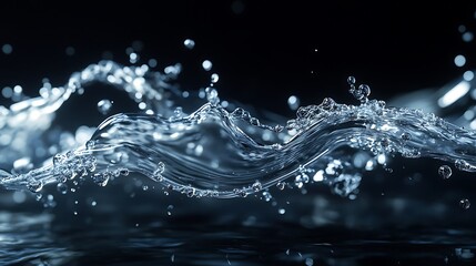 A close-up of water waves, capturing movement and clarity in a dark background.