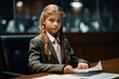 © Inigo - Portrait of serious schoolgirl sitting at table in classroom at night