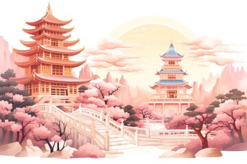 Wall Mural - Chinese temple architecture building outdoors.