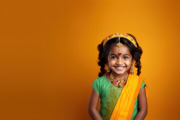 Wall Mural - Indian little girl portrait smile photo.