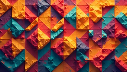 Fototapete - Vibrant, colorful squares arranged in a modern geometric pattern, creating a dynamic and visually stimulating design with bold contrasts and sharp edges