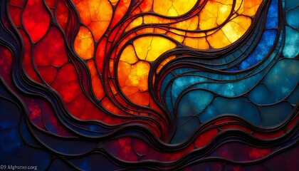 Fototapete - A vibrant abstract stained glass design, featuring bold colors and rich textures that create a dynamic and captivating visual effect, reminiscent of intricate art pieces