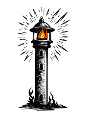 Wall Mural - burning fire on light post in the night. illustration