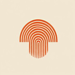 Poster - Abstract orange and beige semicircle and lines forming a mushroom shape.