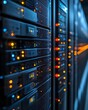 © Dina - Data center server racks with illuminated lights.