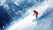 © Thiago - Ski wintersport action illustration, active person on snow banner. Windspire. Illustration
