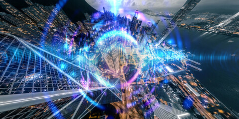 Poster - Abstract concept of Hong Kong at night, showcasing vibrant energy and futuristic cityscape.  A blend of reality and imagination.