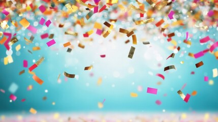 Poster - Colorful confetti is falling gracefully against a vibrant blue background, enhancing the celebratory mood of the occasion