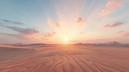 Wall Mural - a surreal desert landscape showcases rolling dunes under a vibrant sky, as the sun sets and casts wa