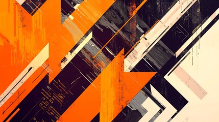 Sticker - A colorful abstract painting with black and orange lines