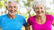 © peacehunter - Happy Senior Couple Jogging Together in a Scenic Outdoor Setting