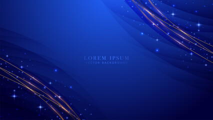 Wall Mural - blue elegant background with dynamic golden curves, shining stars, and sparkling light effects