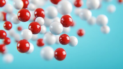 Wall Mural - Abstract Illustration of Floating Red and White Spheres on Blue Background