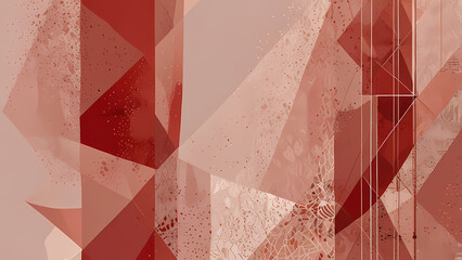 Wall Mural - A modern abstract illustration featuring a romantic theme, with bold geometric shapes in red and blush tones