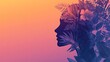© Сергей Захаров - creative layout featuring silhouette of face blended with elements of nature such as leaves and flowers on clean gradient