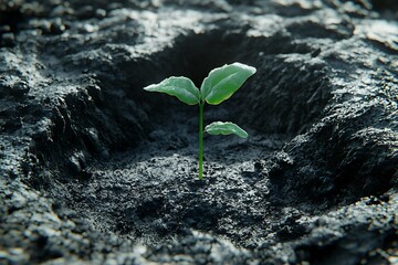 Wall Mural - Tiny Sprout Emerging from Dark Soil