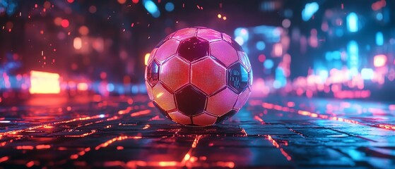 Poster - Futuristic cyber sport background with a glowing football ball in the center