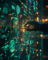 Leinwandbilder - A person interacting with advanced virtual interface panels