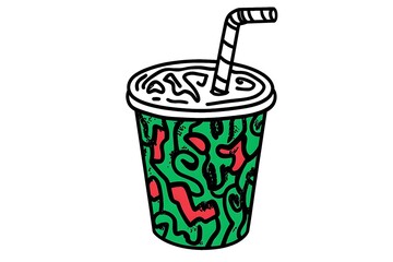 Poster - Vibrant Green Drink Cup with Red Design