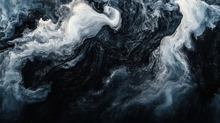 Wall Mural - abstract dark smoke swirls blending in deep hues of black and dark gray, with subtle highlights crea