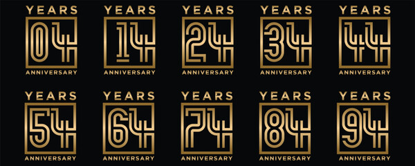 Wall Mural - creative anniversary logo design collection number 4 to 94 years in black background. abstract number design vector illustration