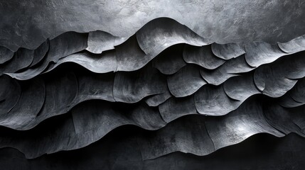 Wall Mural - dark textured waves in shades of black and charcoal, evoking a sense of motion and depth with light 
