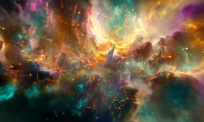 Wall Mural - Vibrant Cosmic Nebula with Colorful Gas and Dust Clouds