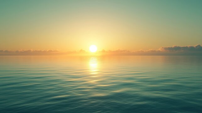 a peaceful morning landscape with the sun rising over a horizon, symbolizing new beginnings and moti