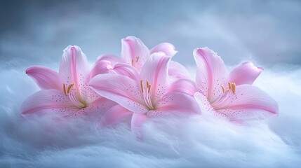 Canvas Print - Delicate pink lilies resting on soft clouds