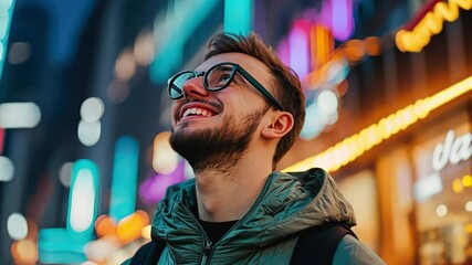 Wall Mural - a happy young man explores the potential of cryptocurrency and social media, creating innovative con