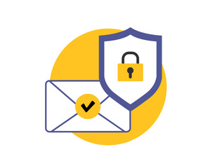Wall Mural - email authentication flat icon with verified envelope and security shield. secure email verification