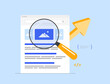 © bestforbest - SEO Optimization for Image Search. Enhance visibility in image search by using optimized alt tags, descriptions and metadata. Search results with highlighted seo image. Isolated vector illustration