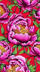 Sticker - Peonies pattern purple flower.