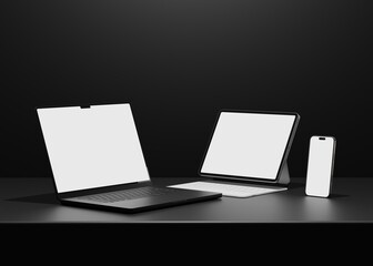 Wall Mural - responsive web design and website mockup, devices mock up, smartphone desktop tablet laptop template
