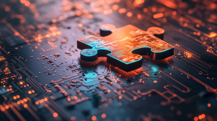 Digital representation of API integration concept with two interlocking puzzle pieces against a futuristic tech-inspired abstract background