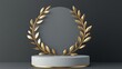 © Julia - Metal podium isolated on gray background. Product display. 3d illustration.