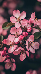 Poster - fresh sparing pink flowers on dark vertical background