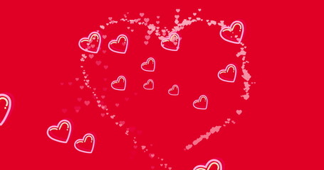 Wall Mural - image of red hearts icons floating on red background