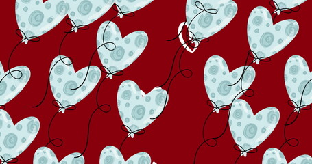 Wall Mural - Image of white heart balloons floating on red background