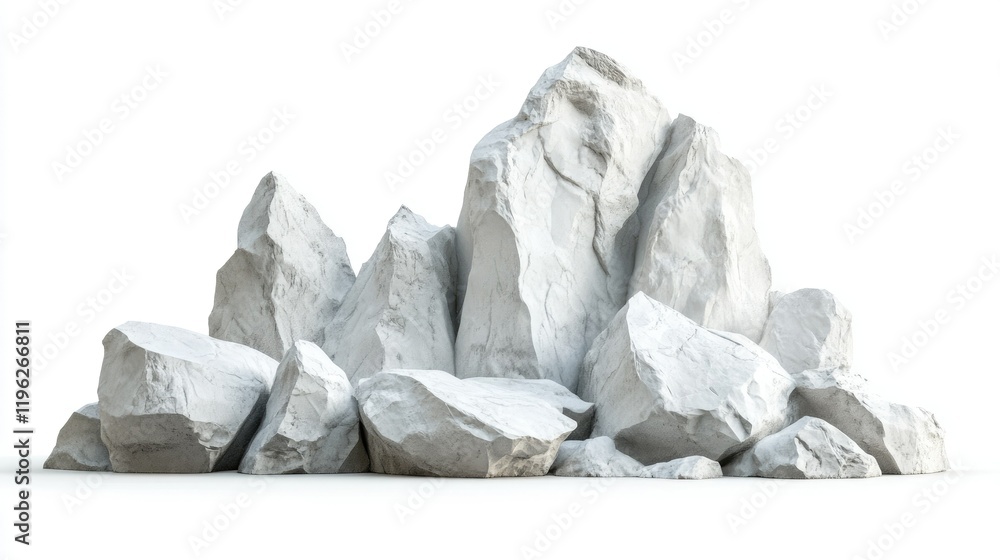 Natural chalk rocks arranged in a small pile, with detailed textures ...