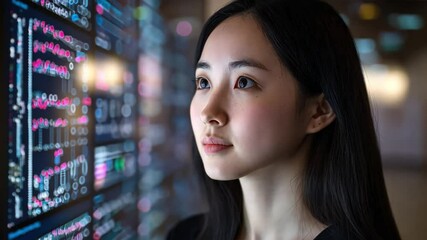 Wall Mural - a woman computer scientist explains the potential of quantum computing for big data, inspiring young