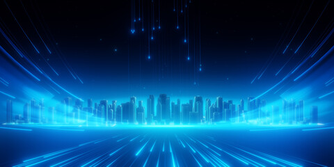 Wall Mural - futuristic cityscape with glowing blue lights