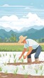 © Gendar SINURO - A farmer is planting rice in the field, with a beautiful view of the mountains