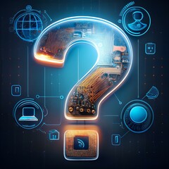 large question mark with technology graphics, concept of confusion or choice