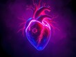 © Mason - neon color digital rendering of a human heart in a dark background