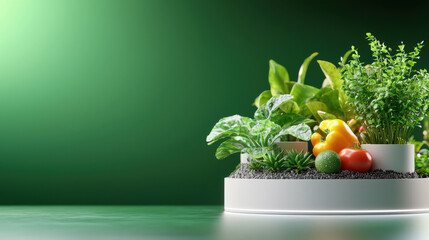 Leinwandbilder - modern smart vegetable garden featuring fresh greens, tomatoes, and herbs in sleek design. This urban gardening solution promotes sustainability and healthy living