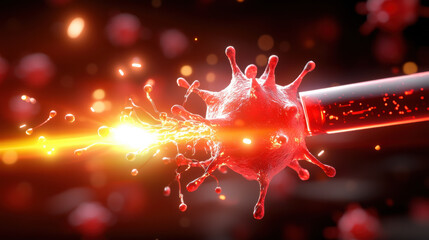 Aufkleber - conceptual illustration of nanotechnology in medicine, showcasing red virus being targeted by syringe. image highlights intersection of science and health, evoking sense of innovation and hope