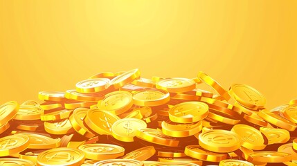 Wall Mural - a pile of shiny gold coins against a bright yellow background.