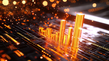 Aufkleber - vibrant digital representation of financial metrics with glowing orange bars, showcasing data trends and analytics in futuristic setting