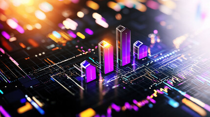 Leinwandbilder - vibrant digital representation of financial growth with colorful bar graphs, symbolizing data analysis and investment trends. image conveys sense of progress and innovation